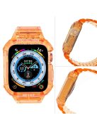 For Apple Watch Series 7 8 9 41mm / Series 7 8 9 45mm TPU Watch Strap with Case - Transparent Orange