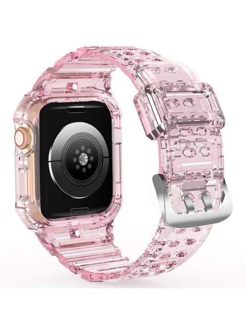 For Apple Watch Series 7 8 9 41mm / Series 7 8 9 45mm TPU Watch Strap with Case - Transparent Pink