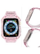 For Apple Watch Series 7 8 9 41mm / Series 7 8 9 45mm TPU Watch Strap with Case - Transparent Pink