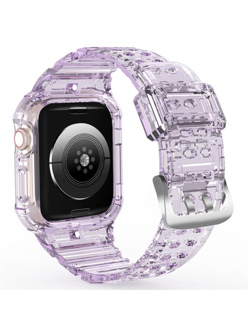 For Apple Watch Series 7 8 9 41mm / Series 7 8 9 45mm TPU Watch Strap with Case - Transparent Purple