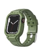 For Apple Watch Series 8  /  7 45mm  /  6  /  5  /  4  /  SE  /  SE (2022) 44mm  /  3  /  2  /  1 42mm Smart Watch Strap Silicone Wrist Band + Watch Case - Army Green