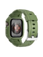 For Apple Watch Series 8  /  7 45mm  /  6  /  5  /  4  /  SE  /  SE (2022) 44mm  /  3  /  2  /  1 42mm Smart Watch Strap Silicone Wrist Band + Watch Case - Army Green