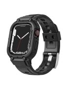 For Apple Watch Series 8  /  7 45mm  /  6  /  5  /  4  /  SE  /  SE (2022) 44mm  /  3  /  2  /  1 42mm Smart Watch Strap Silicone Wrist Band + Watch Case - Black