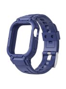 For Apple Watch Series 8  /  7 45mm  /  6  /  5  /  4  /  SE  /  SE (2022) 44mm  /  3  /  2  /  1 42mm Smart Watch Strap Silicone Wrist Band + Watch Case - Midnight Blue