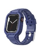 For Apple Watch Series 8  /  7 45mm  /  6  /  5  /  4  /  SE  /  SE (2022) 44mm  /  3  /  2  /  1 42mm Smart Watch Strap Silicone Wrist Band + Watch Case - Midnight Blue