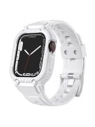 For Apple Watch Series 8  /  7 45mm  /  6  /  5  /  4  /  SE  /  SE (2022) 44mm  /  3  /  2  /  1 42mm Smart Watch Strap Silicone Wrist Band + Watch Case - White