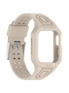 For Apple Watch Series 8 / 7 45mm / 6 / 5 / 4 / SE / SE (2022) 44mm / 3 / 2 / 1 42mm TPE Watchband Integral Watch Strap with Case - Beige