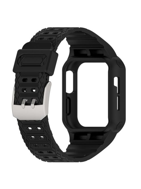 For Apple Watch Series 8 / 7 45mm / 6 / 5 / 4 / SE / SE (2022) 44mm / 3 / 2 / 1 42mm TPE Watchband Integral Watch Strap with Case - Black