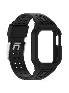 For Apple Watch Series 8 / 7 45mm / 6 / 5 / 4 / SE / SE (2022) 44mm / 3 / 2 / 1 42mm TPE Watchband Integral Watch Strap with Case - Black