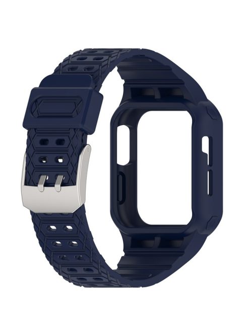 For Apple Watch Series 8 / 7 45mm / 6 / 5 / 4 / SE / SE (2022) 44mm / 3 / 2 / 1 42mm TPE Watchband Integral Watch Strap with Case - Dark Blue