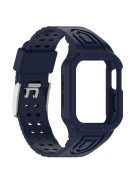 For Apple Watch Series 8 / 7 45mm / 6 / 5 / 4 / SE / SE (2022) 44mm / 3 / 2 / 1 42mm TPE Watchband Integral Watch Strap with Case - Dark Blue