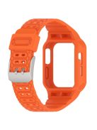 For Apple Watch Series 8 / 7 45mm / 6 / 5 / 4 / SE / SE (2022) 44mm / 3 / 2 / 1 42mm TPE Watchband Integral Watch Strap with Case - Orange