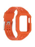 For Apple Watch Series 8 / 7 45mm / 6 / 5 / 4 / SE / SE (2022) 44mm / 3 / 2 / 1 42mm TPE Watchband Integral Watch Strap with Case - Orange