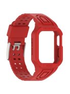 For Apple Watch Series 8 / 7 45mm / 6 / 5 / 4 / SE / SE (2022) 44mm / 3 / 2 / 1 42mm TPE Watchband Integral Watch Strap with Case - Red