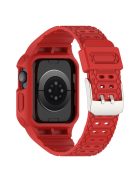 For Apple Watch Series 8 / 7 45mm / 6 / 5 / 4 / SE / SE (2022) 44mm / 3 / 2 / 1 42mm TPE Watchband Integral Watch Strap with Case - Red