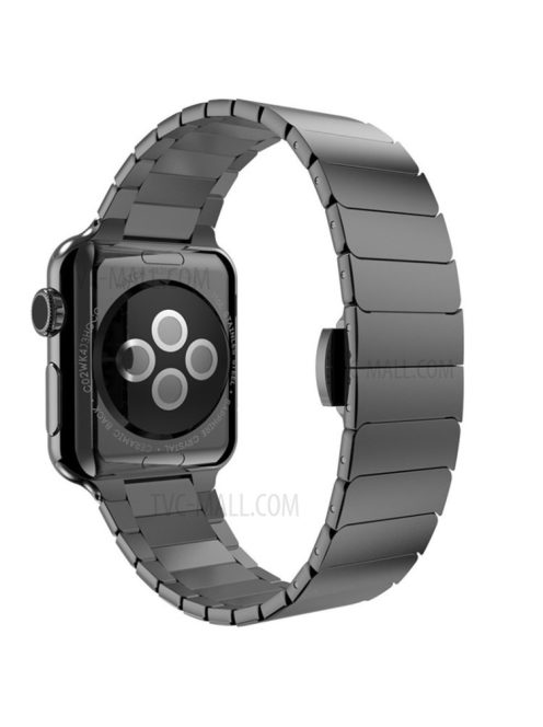 For Apple Watch Series 8 / 7 45mm Solid Stainless Steel Watch Band Replacement Wristband Strap with Butterfly Buckle - Black