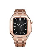 For Apple Watch Series 8 / 7 45mm Stainless Steel Watch Band Watch Strap + Anti-drop Protective Case - Rose Gold