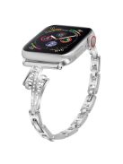 For Apple Watch Series 8 41mm / 7 41mm / SE / Series 6 / 5 / 4 / SE(2022) 40mm / Series 3 / 2 / 1 38mm Metal Watch Band with Rhinestone Decor Repalcement Wrist Strap - Silver