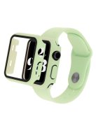 For Apple Watch Series 8 45mm / 7 45mm Soft Silicone Replacement Strap + Hard PC Watch Case with Tempered Glass Screen Protector - Light Green