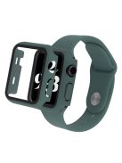 For Apple Watch Series 8 45mm / 7 45mm Soft Silicone Replacement Strap + Hard PC Watch Case with Tempered Glass Screen Protector - Midnight Green