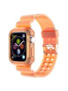 For Apple Watch Series 8 7 45mm / 6 5 4 SE SE (2022) 44mm / 3 2 1 42mm Integrated Watch Case Adjustable Watch Strap - Orange