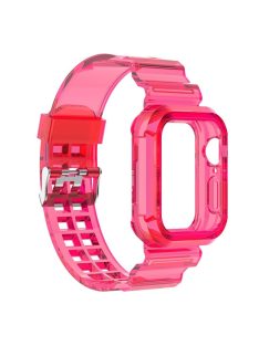   For Apple Watch Series 8 7 45mm / 6 5 4 SE SE (2022) 44mm / 3 2 1 42mm Integrated Watch Case Adjustable Watch Strap - Rose