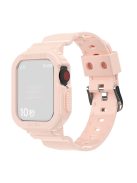 For Apple Watch Series 8 7 45mm / 6 5 4 SE SE (2022) 44mm / 3 2 1 42mm Smart Watch Band TPU Wrist Strap Replacement with Protective Watch Case - Pink