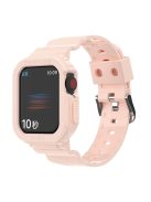 For Apple Watch Series 8 7 45mm / 6 5 4 SE SE (2022) 44mm / 3 2 1 42mm Smart Watch Band TPU Wrist Strap Replacement with Protective Watch Case - Pink