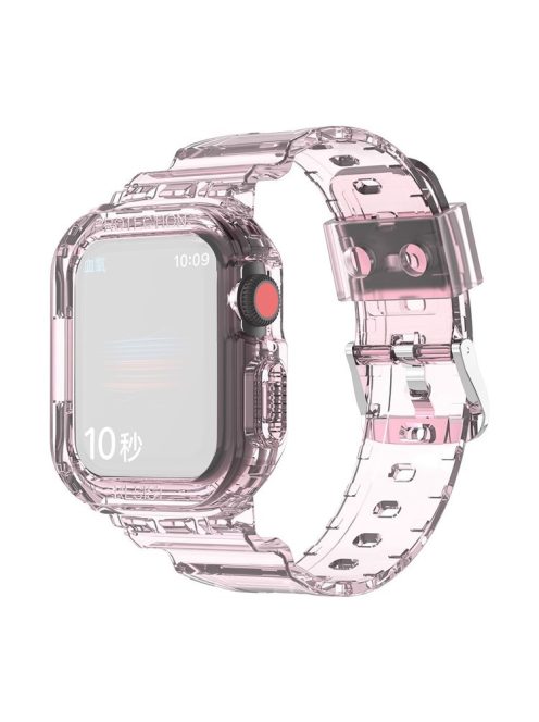 For Apple Watch Series 8 7 45mm / 6 5 4 SE SE (2022) 44mm / 3 2 1 42mm Smart Watch Band TPU Wrist Strap Replacement with Protective Watch Case - Transparent Pink