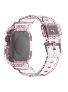 For Apple Watch Series 8 7 45mm / 6 5 4 SE SE (2022) 44mm / 3 2 1 42mm Smart Watch Band TPU Wrist Strap Replacement with Protective Watch Case - Transparent Pink