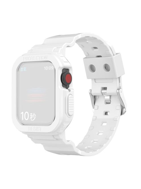 For Apple Watch Series 8 7 45mm / 6 5 4 SE SE (2022) 44mm / 3 2 1 42mm Smart Watch Band TPU Wrist Strap Replacement with Protective Watch Case - White