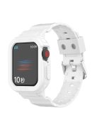 For Apple Watch Series 8 7 45mm / 6 5 4 SE SE (2022) 44mm / 3 2 1 42mm Smart Watch Band TPU Wrist Strap Replacement with Protective Watch Case - White