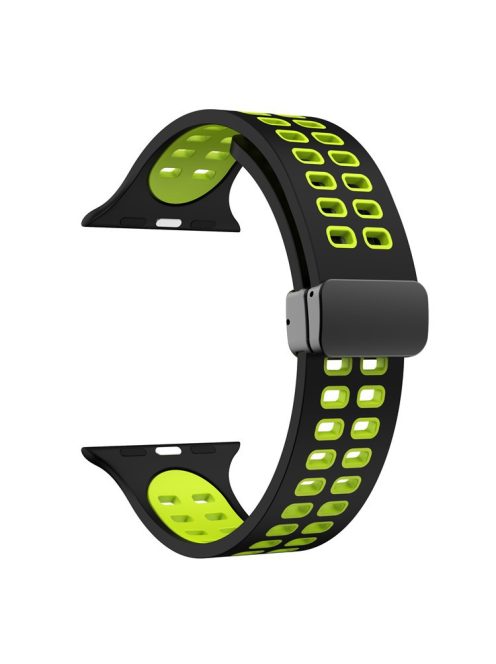 For Apple Watch Series 9 / 8 / 7 41mm / 6 / 5 / 4 / SE (2023) / SE (2022) / SE 40mm / 3 / 2 / 1 38mm Magnetic Band Dual Color Silicone Watch Strap - Black / Fluorescent Green