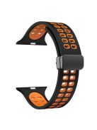 For Apple Watch Series 9 / 8 / 7 41mm / 6 / 5 / 4 / SE (2023) / SE (2022) / SE 40mm / 3 / 2 / 1 38mm Magnetic Band Dual Color Silicone Watch Strap - Black / Orange