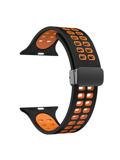 For Apple Watch Series 9 / 8 / 7 41mm / 6 / 5 / 4 / SE (2023) / SE (2022) / SE 40mm / 3 / 2 / 1 38mm Magnetic Band Dual Color Silicone Watch Strap - Black / Orange