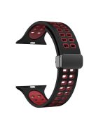 For Apple Watch Series 9 / 8 / 7 41mm / 6 / 5 / 4 / SE (2023) / SE (2022) / SE 40mm / 3 / 2 / 1 38mm Magnetic Band Dual Color Silicone Watch Strap - Black / Red