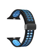 For Apple Watch Series 9 / 8 / 7 41mm / 6 / 5 / 4 / SE (2023) / SE (2022) / SE 40mm / 3 / 2 / 1 38mm Magnetic Band Dual Color Silicone Watch Strap - Black / Sky Blue