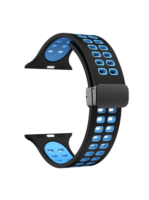 For Apple Watch Series 9 / 8 / 7 41mm / 6 / 5 / 4 / SE (2023) / SE (2022) / SE 40mm / 3 / 2 / 1 38mm Magnetic Band Dual Color Silicone Watch Strap - Black / Sky Blue