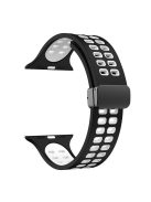 For Apple Watch Series 9 / 8 / 7 41mm / 6 / 5 / 4 / SE (2023) / SE (2022) / SE 40mm / 3 / 2 / 1 38mm Magnetic Band Dual Color Silicone Watch Strap - Black / White