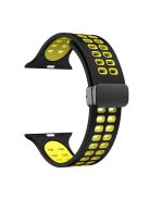 For Apple Watch Series 9 / 8 / 7 41mm / 6 / 5 / 4 / SE (2023) / SE (2022) / SE 40mm / 3 / 2 / 1 38mm Magnetic Band Dual Color Silicone Watch Strap - Black / Yellow