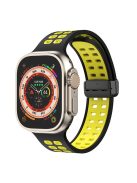 For Apple Watch Series 9 / 8 / 7 41mm / 6 / 5 / 4 / SE (2023) / SE (2022) / SE 40mm / 3 / 2 / 1 38mm Magnetic Band Dual Color Silicone Watch Strap - Black / Yellow