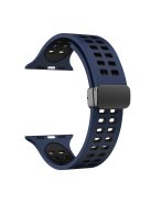 For Apple Watch Series 9 / 8 / 7 41mm / 6 / 5 / 4 / SE (2023) / SE (2022) / SE 40mm / 3 / 2 / 1 38mm Magnetic Band Dual Color Silicone Watch Strap - Dark Blue / Black