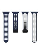 For Apple Watch Series 9 / 8 / 7 41mm / 6 / 5 / 4 / SE (2023) / SE (2022) / SE 40mm / 3 / 2 / 1 38mm Magnetic Band Dual Color Silicone Watch Strap - Dark Blue / White