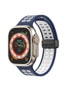 For Apple Watch Series 9 / 8 / 7 41mm / 6 / 5 / 4 / SE (2023) / SE (2022) / SE 40mm / 3 / 2 / 1 38mm Magnetic Band Dual Color Silicone Watch Strap - Dark Blue / White