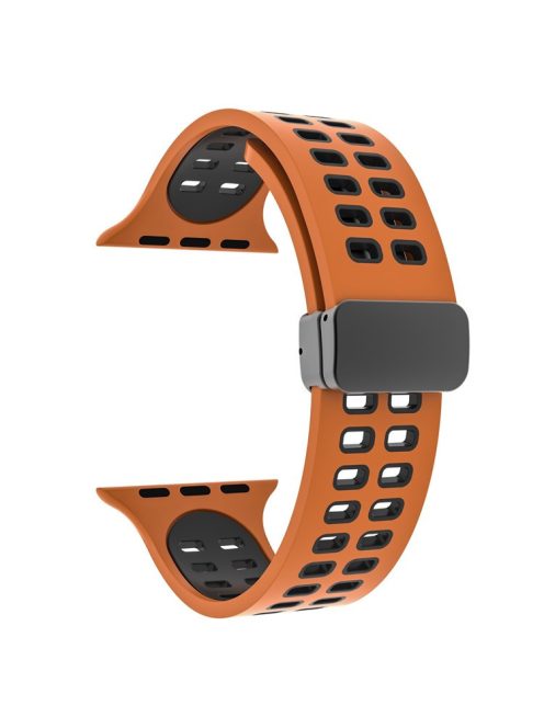 For Apple Watch Series 9 / 8 / 7 41mm / 6 / 5 / 4 / SE (2023) / SE (2022) / SE 40mm / 3 / 2 / 1 38mm Magnetic Band Dual Color Silicone Watch Strap - Orange / Black