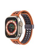 For Apple Watch Series 9 / 8 / 7 41mm / 6 / 5 / 4 / SE (2023) / SE (2022) / SE 40mm / 3 / 2 / 1 38mm Magnetic Band Dual Color Silicone Watch Strap - Orange / Black