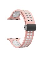 For Apple Watch Series 9 / 8 / 7 41mm / 6 / 5 / 4 / SE (2023) / SE (2022) / SE 40mm / 3 / 2 / 1 38mm Magnetic Band Dual Color Silicone Watch Strap - Pink / White