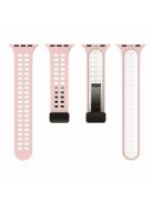 For Apple Watch Series 9 / 8 / 7 41mm / 6 / 5 / 4 / SE (2023) / SE (2022) / SE 40mm / 3 / 2 / 1 38mm Magnetic Band Dual Color Silicone Watch Strap - Pink / White