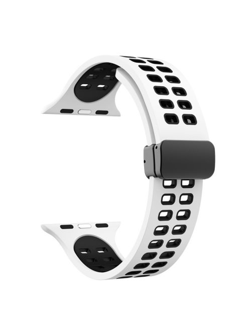 For Apple Watch Series 9 / 8 / 7 41mm / 6 / 5 / 4 / SE (2023) / SE (2022) / SE 40mm / 3 / 2 / 1 38mm Magnetic Band Dual Color Silicone Watch Strap - White / Black