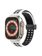 For Apple Watch Series 9 / 8 / 7 41mm / 6 / 5 / 4 / SE (2023) / SE (2022) / SE 40mm / 3 / 2 / 1 38mm Magnetic Band Dual Color Silicone Watch Strap - White / Black